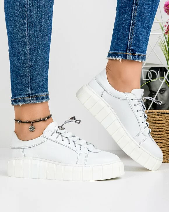 Pantofi Casual Piele Naturala Albi IN503