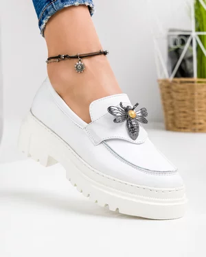 Pantofi Casual Piele Naturala Albi IN507