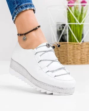 Pantofi Casual Piele Naturala Albi IN510