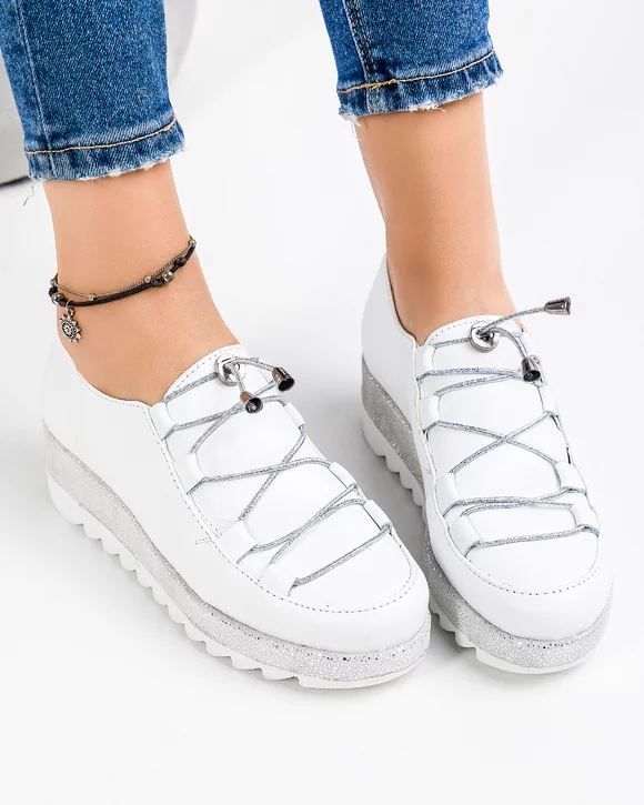 Pantofi Casual Piele Naturala Albi IN510