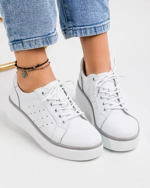 Pantofi Casual Piele Naturala Albi NW-011