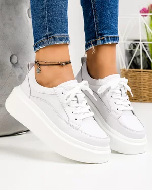 Pantofi Casual Piele Naturala Albi SD-303