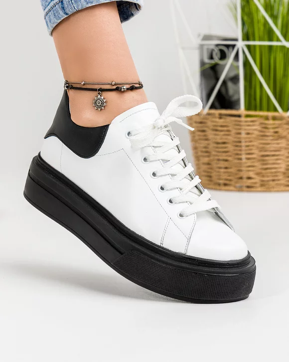 Pantofi Casual Piele Naturala Albi WIZ10