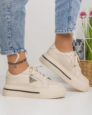 Pantofi Casual Piele Naturala Bej AW413