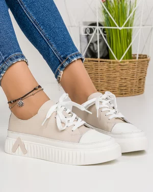 Pantofi Casual Piele Naturala Bej AW418