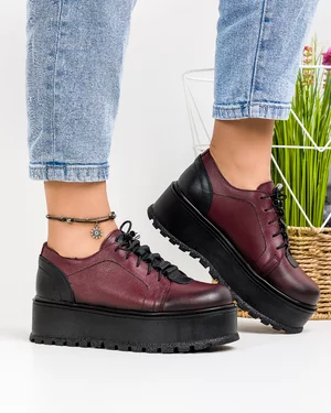 Pantofi Casual Piele Naturala Bordo IN450