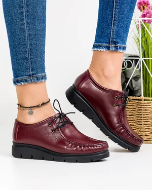 Pantofi Casual Piele Naturala Bordo IN575