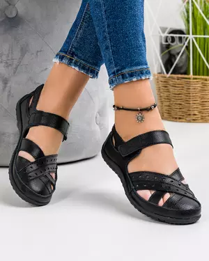 Pantofi Casual Piele Naturala Cu Bareta Negri XH-3020