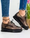 Pantofi casual piele naturala dama bronz cu talpa groasa inchidere cu siret IN410 4