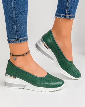 Pantofi Casual Piele Naturala Dama Peforati Verzi AW402