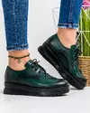 Pantofi casual piele naturala dama verde inchis cu talpa groasa inchidere cu siret IN410 3