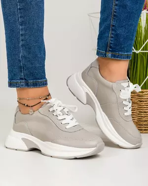 Pantofi casual piele naturala gri cu varf rotunjit AW2023-44