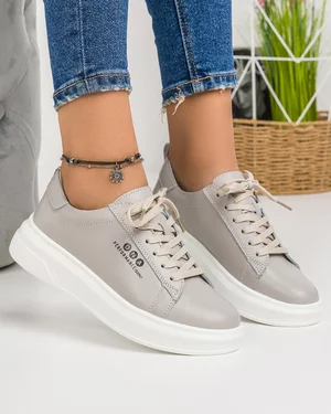 Pantofi Casual Piele Naturala Gri Deschis AW395