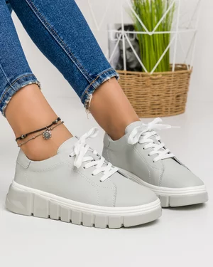 Pantofi Casual Piele Naturala Gri Deschis AW440