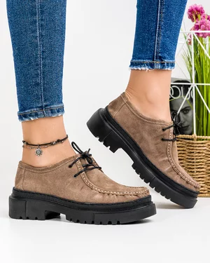Pantofi Casual Piele Naturala Intoarsa Maro IN576