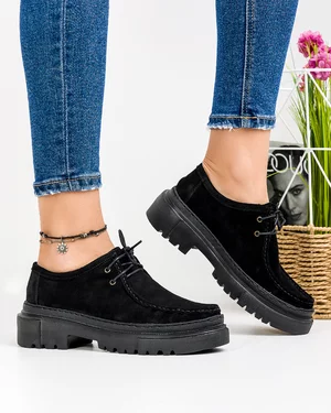 Pantofi Casual Piele Naturala Intoarsa Negri IN576