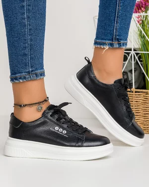 Pantofi Casual Piele Naturala Negri AW395