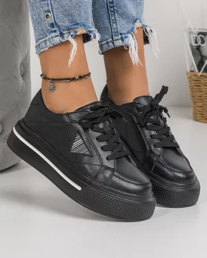 Pantofi Casual Piele Naturala Negri AW413