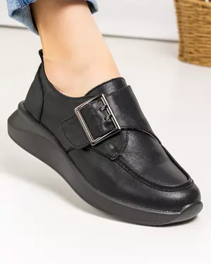 Pantofi casual piele naturala negri cu inchidere scai T-5010