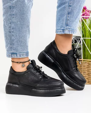 Pantofi Casual Piele Naturala Negri IN495