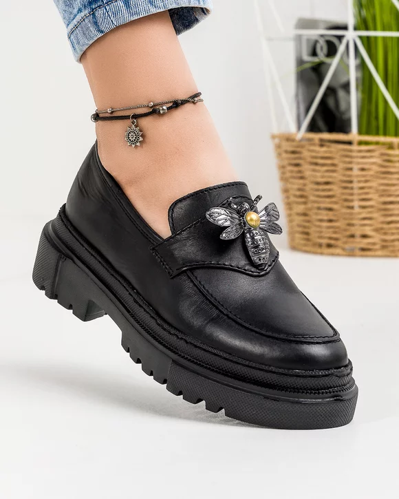 Pantofi Casual Piele Naturala Negri IN507