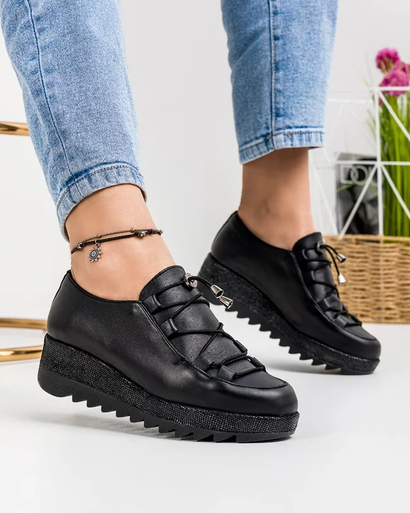 Pantofi Casual Piele Naturala Negri IN510