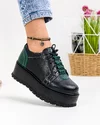 Pantofi Casual Piele Naturala Negru cu Verde IN450 2