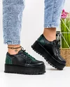 Pantofi Casual Piele Naturala Negru cu Verde IN450 4