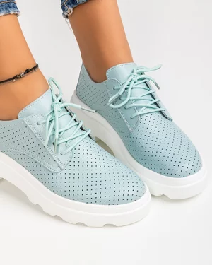 Pantofi Casual Piele Naturala Perforati Albastri AW382