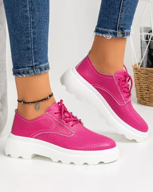 Pantofi Casual Piele Naturala Perforati Fucsia AW382