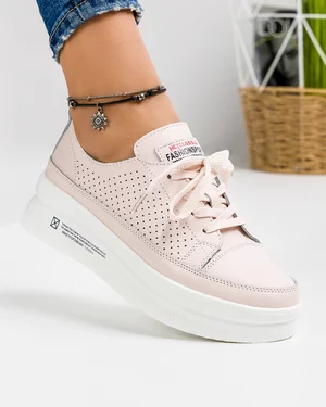 Pantofi Casual Piele Naturala Perforati Roz AW391