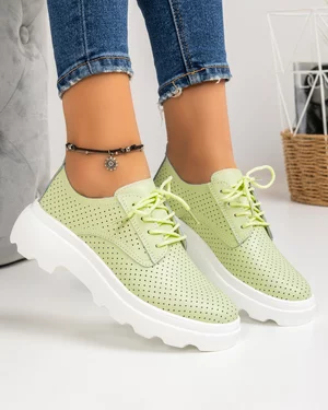 Pantofi Casual Piele Naturala Perforati Verzi AW382