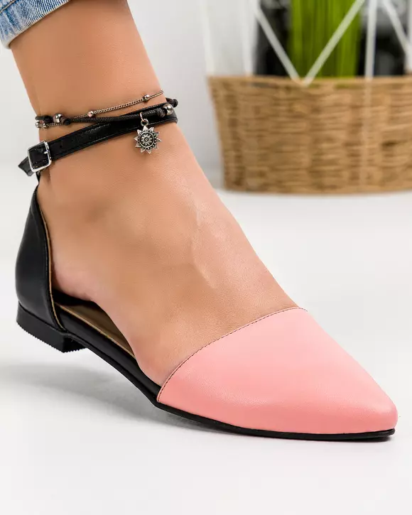 Pantofi casual piele naturala roz cu negru WIZ29