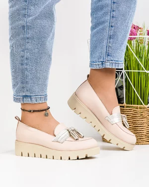 Pantofi Casual Piele Naturala Roz IN502