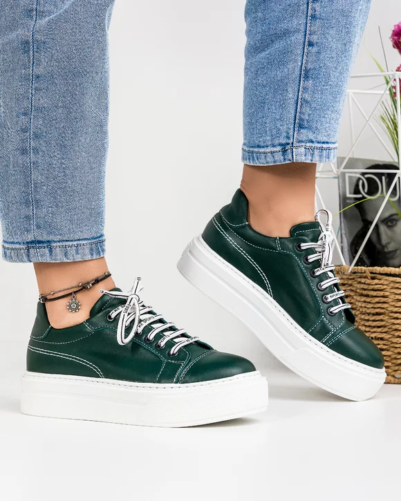 Pantofi Casual Piele Naturala Verde IN504