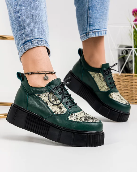 Pantofi Casual Piele Naturala Verzi IN505