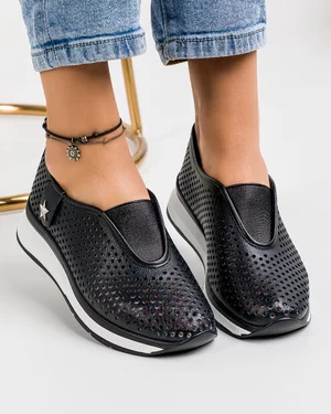Pantofi Dama Casual Piele Naturala Negri Cu Accesoriu XH-2074 39