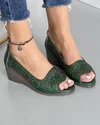 Pantofi Dama Perforati Cu Model Floral Verde Inchis Piele Naturala Decupati AK082 4