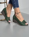 Pantofi Dama Perforati Cu Model Floral Verde Inchis Piele Naturala Decupati AK082 6