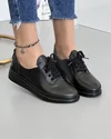 Pantofi De Dama Casual Piele Naturala Negri Cu Siret Elastic AKD05