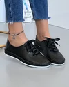 Pantofi De Dama Casual Piele Naturala Negri Cu Talpa Cusuta AKE02