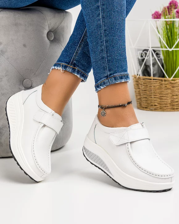 Pantofi Din Piele Naturala Casual Albi PL-58