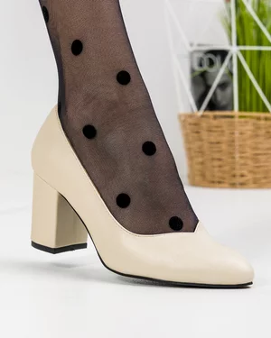 Pantofi Eleganti cu Toc Piele Naturala Bej WIZ14