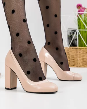Pantofi Eleganti cu Toc Piele Naturala Bej WIZ16