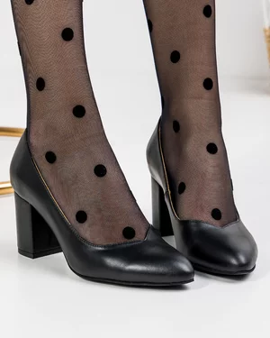 Pantofi Eleganti cu Toc Piele Naturala Negri WIZ14
