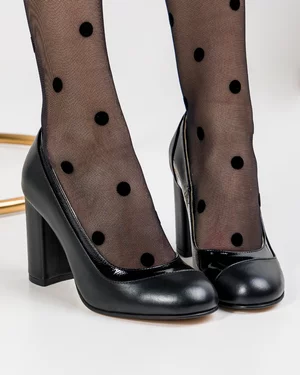 Pantofi Eleganti cu Toc Piele Naturala Negri WIZ16