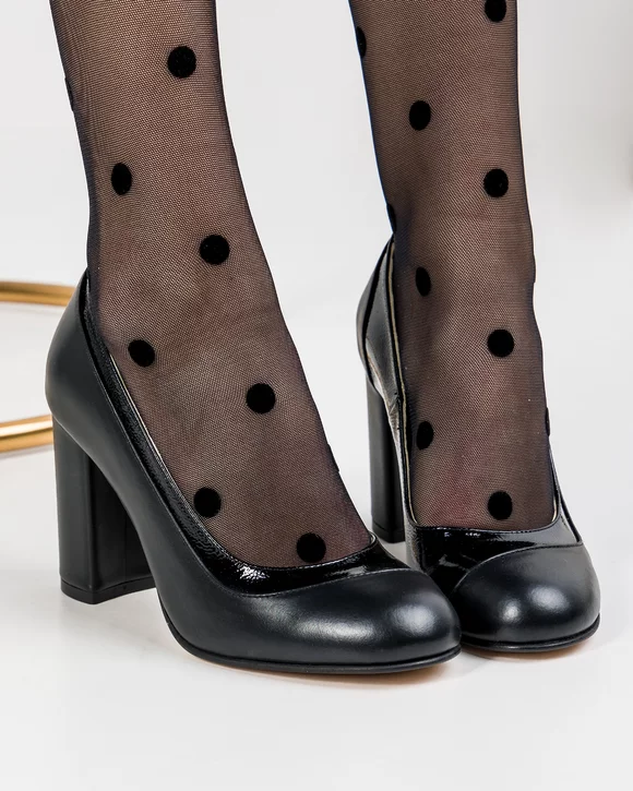 Pantofi Eleganti cu Toc Piele Naturala Negri WIZ16