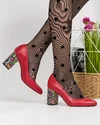 Pantofi Eleganti cu Toc Piele Naturala Rosii WIZ12 4