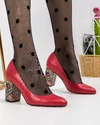 Pantofi Eleganti cu Toc Piele Naturala Rosii WIZ12 2