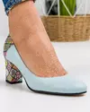Pantofi eleganti dama piele naturala albastru deschis cu model gemoetric multicolor si varf rotund WIZ23 3